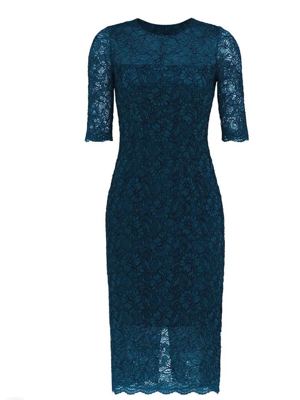 Monique Lhuillier Teal Lace Midi Dress